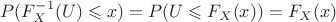 $$P(F^{-1}_X(U) \leqslant x) = P(U \leqslant F_X(x)) = F_X(x)$$