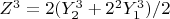$Z^3=2(Y_2^3+2^2Y_1^3 )/2$