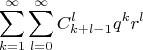 $$\sum _{k=1}^\infty\sum_{l=0}^\infty  C _{k+l-1} ^l q^k r^l $$