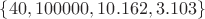 $\{40, 100000, 10.162, 3.103\}$