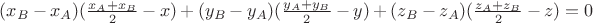 $(x_B-x_A)({x_A+x_B\over2}-x)+(y_B-y_A)({y_A+y_B\over2}-y)+(z_B-z_A)({z_A+z_B\over2}-z)=0$