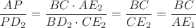$\dfrac {AP}{PD_2}=\dfrac {BC\cdot AE_2}{BD_2\cdot CE_2}=\dfrac {BC}{CE_2}=\dfrac {BC}{AE_1}$