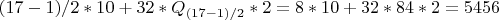 $(17-1)/2*10+32*Q_{(17-1)/2}*2=8*10+32*84*2=5456$
