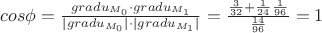 $cos\phi =\frac{gradu_{M_0}\cdot gradu_{M_1}}{|gradu_{M_0}|\cdot |gradu_{M_1}|}=\frac{\frac{3}{32}+\frac{1}{24}\frac{1}{96}}{\frac{14}{96}}=1$