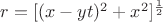 $r= [(x-yt)^2+ x^2]^{\frac{1}{2}}$