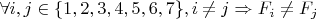 $\forall i,j\in \{1,2,3,4,5,6,7\}, i\ne j \Rightarrow F_i\ne F_j$