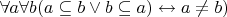 $\forall a \forall b (a \subseteq b \lor b \subseteq a) \leftrightarrow a \ne b)$