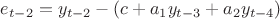 $e_{t-2}=y_{t-2}-(c+a_1 y_{t-3}+a_2 y_{t-4})$