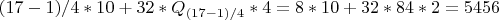 $(17-1)/4*10+32*Q_{(17-1)/4}*4=8*10+32*84*2=5456$