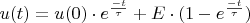 $u(t)=u(0) \cdot e^\frac{-t}{\tau}+E\cdot(1-e^\frac{-t}{\tau})$