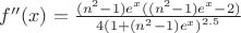 $f''(x)=\frac{(n^2-1)e^x((n^2-1)e^x-2)}{4\left(1+(n^2-1)e^x\right)^{2.5}}$ $f''(x)=\frac{(n^2-1)e^x((n^2-1)e^x-2)}{4\left(1+(n^2-1)e^x\right)^{2.5}}$