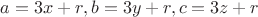 $a=3x+r, b=3y+r, c=3z+r$