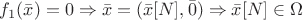 $f_1(\bar x)=0 \Rightarrow \bar x=(\bar x[N],\bar 0)\Rightarrow \bar x[N]\in \Omega$