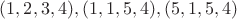 $(1,2,3,4),(1,1,5,4),(5,1,5,4)$