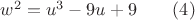 $w^2=u^3-9u+9\qquad(4)$