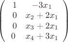 $ 
 \left( \begin{array}{cc} \ {1} & {-3x_1}\\ \ {0} & {x_2+2x_1}\\ \ {0} & {x_3+2x_1}\\ 
0 & {x_4+3x_1 \end{array} \right)$