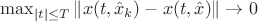 $\max_{|t|\le T}\|x(t,\hat x_k)-x(t,\hat x)\|\to 0$