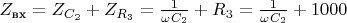 $Z_\text{вх} = Z_{C_2} + Z_{R_3} = \frac{1}{\omega C_2} + R_3 =  \frac{1}{\omega C_2} + 1000$