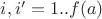 $i, i'=1..f(a)$