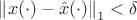 $\[{\left\| {x( \cdot ) - \hat x( \cdot )} \right\|_1} < \delta \]$