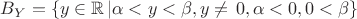 $\[{B_Y} = \left\{ {y \in \mathbb{R}\left| {\alpha  < y < \beta ,y \ne \left. {0,\alpha  < 0,0 < \beta } \right\}} \right.} \right.\]$