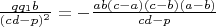 $\frac{qq_1b}{(cd-p)^2}=-\frac{ab(c-a)(c-b)(a-b)}{cd-p}$