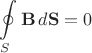 $$\oint\limits_S\mathbf{B}\,d\mathbf{S}=0$$