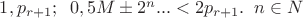 $1,p_{r+1};\;\;0,5M\pm2^n...<2p_{r+1}.\;\;n\in N$
