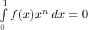 $\int\limits_0^1 f(x)x^n\,dx=0$