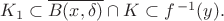 $K_1\subset \overline{B(x, \delta)}\cap K\subset f^{\,-1}(y).$