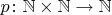 $p\colon\mathbb{N}\times\mathbb{N}\to\mathbb{N}$