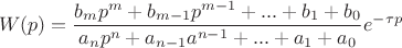 $$W(p) &=& \frac {b_mp^m+b_{m-1}p^{m-1}+...+b_1+b_0 } { a_np^n+a_{n-1}a^{n-1}+...+a_1+a_0}e^{-\tau p}$$