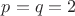 $p = q = 2$