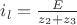 $% MathType!MTEF!2!1!+-
% feaagCart1ev2aaatCvAUfeBSjuyZL2yd9gzLbvyNv2CaerbuLwBLn
% hiov2DGi1BTfMBaeXatLxBI9gBaerbd9wDYLwzYbItLDharqqtubsr
% 4rNCHbGeaGqiVu0Je9sqqrpepC0xbbL8F4rqqrFfpeea0xe9Lq-Jc9
% vqaqpepm0xbba9pwe9Q8fs0-yqaqpepae9pg0FirpepeKkFr0xfr-x
% fr-xb9adbaqaaeGaciGaaiaabeqaamaabaabaaGcbaGaamyAamaaBa
% aaleaacaWGSbaabeaakiabg2da9maalaaabaGaamyraaqaaiaadQha
% daWgaaWcbaGaaGOmaaqabaGccqGHRaWkcaWG6bWaaSbaaSqaaiaaio
% daaeqaaaaaaaa!3EA4!
\[{i_l} = \frac{E}{{{z_2} + {z_3}}}\]$