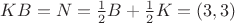 $KB = N = \frac{1}{2}B + \frac{1}{2}K = (3,3)$