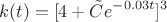 $$k(t)=[4+\tilde{C}e^{-0.03t}]^3$$