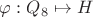 $\varphi : Q_8 \mapsto H$