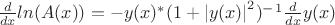 $\frac {d} {dx}ln(A(x))=-y(x)^*(1+\left|y(x) \right|^2)^-^1\frac {d} {dx}y(x)$