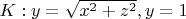 $K: y=\sqrt{x^2+z^2}, y=1$
