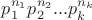 $p_1^{n_1}p_2^{n_2}...p_k^{n_k}$