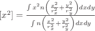 $[ x^2 ] = \frac { \int { x^2 n \left (\frac {x^2} {r_x^2}+ \frac {y^2} {r_y^2} \right )} d x d y} {\int {n \left (\frac {x^2} {r_x^2}+ \frac {y^2} {r_y^2} \right )} d x d y } $
