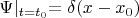 $\Psi\lvert_{t=t_0}=\delta(x-x_0)$