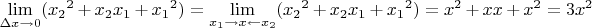 $\displaystyle \lim_{\Delta x \to 0}({x_2}^2+x_2x_1+{x_1}^2)=\lim_{x_1 \rightarrow x \leftarrow x_2}({x_2}^2+x_2x_1+{x_1}^2)=x^2+xx+x^2=3x^2$