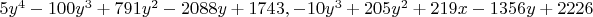 $5 y^4-100 y^3+791 y^2-2088 y+1743, -10 y^3+205 y^2+219 x-1356 y+2226$