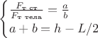 $
\begin{cases}
\frac {F_{\text{т ст}}} {F_{\text{т тела}}} = \frac {a} {b}\\
 a+b = h - L/2
\end{cases}
$