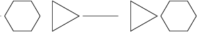 $$\begin{tikzpicture}\draw [black, thin](1.48,0.0000) -- (1.5000,0.0000);\draw [black, thin](2.6000,0.0000) -- (2.3500,0.4330) -- (1.8500,0.4330) -- (1.6000,0.0000) -- (1.8500,-0.4330) -- (2.3500,-0.4330) -- (2.6000,0.0000);\draw [black, thin](3.7000,0.0000) -- (2.9500,0.4330) -- (2.9500,-0.4330) -- (3.7000,-0.0000) -- (2.9500,0.4330) -- (2.9500,-0.4330) -- (3.7000,0.0000);\draw [black, thin](4.8000,0.0000) -- (3.8000,0.0000) -- (4.8000,-0.0000) -- (3.8000,0.0000) -- (4.8000,-0.0000) -- (3.8000,0.0000) -- (4.8000,0.0000);\draw [black, thin](5.9000,0.0000) -- (5.1500,-0.4330) -- (5.1500,0.4330) -- (5.9000,-0.0000) -- (5.1500,-0.4330) -- (5.1500,0.4330) -- (5.9000,0.0000);\draw [black, thin](7.0000,0.0000) -- (6.7500,-0.4330) -- (6.2500,-0.4330) -- (6.0000,0.0000) -- (6.2500,0.4330) -- (6.7500,0.4330) -- (7.0000,0.0000);\end{tikzpicture}$$