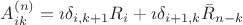 $A^{(n)}_{ik}=\imath\delta_{i,k+1}R_i+\imath\delta_{i+1,k}\bar R_{n-k}$