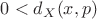 $0<d_X(x,p)$