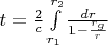 $t=\frac{2}{c}\int\limits_{r_1}^{r_2}\frac{dr}{1-\frac{r_g}{r}}$
