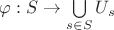 $\varphi:S\to\bigcup\limits_{s\in S}U_s$